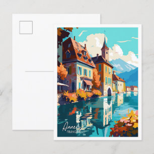 Annecy France Art Vintage Travel Illustratie Briefkaart
