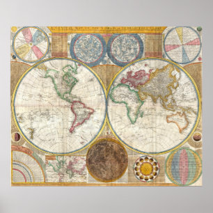 Année 1789 poster de la carte du monde aux couleu