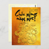 Année Chien 2018 Salutation en Carte Postale Or Vi (Devant / Derrière)