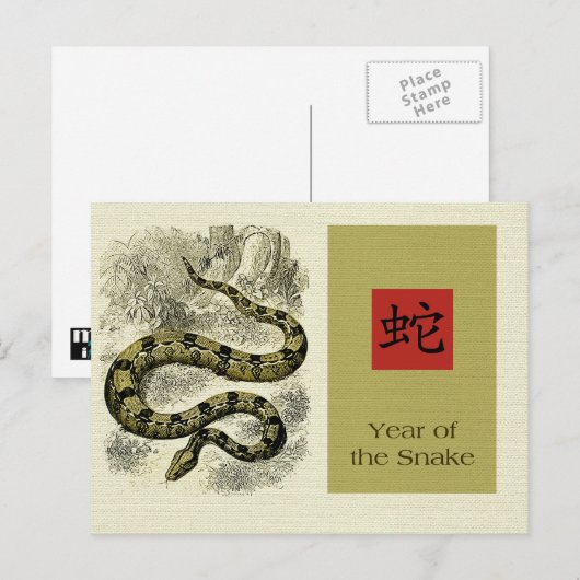 Année chinoise des cartes postales de serpent (Devant / Derrière)