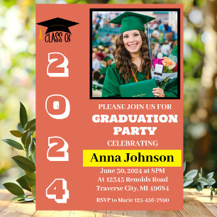 Année de classe Orange Graduation Party Invitation