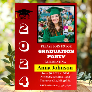 Année de classe Red Graduation Party Invitation Ca
