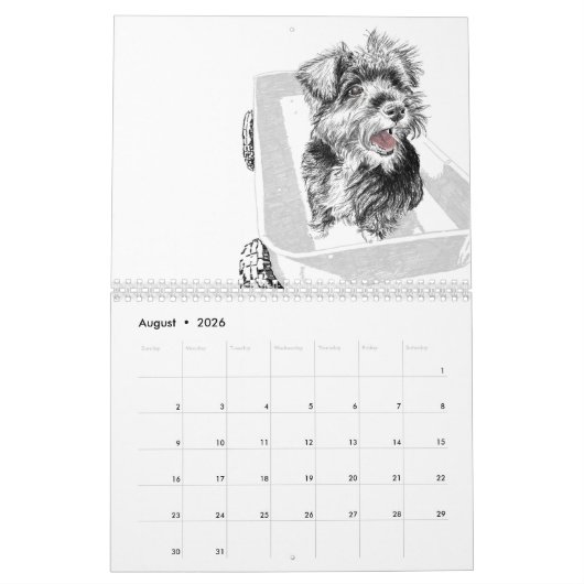 Année du calendrier des dessins de chiens (Aug 2026)