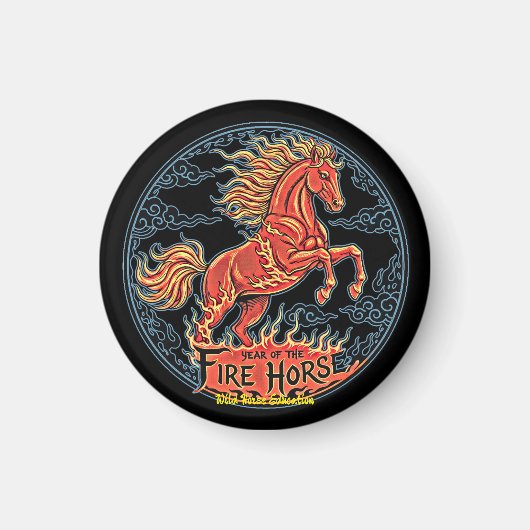 Année du Cheval de Feu Petit aimant noir (Devant)