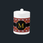 Année du chien 2018 Zodiac Anniversaire Monogramme<br><div class="desc">Teapot personnalisable avec chien bleu et jaune motif sur arrière - plan rouge foncé bande noire et marque ronde pour Monogram en face. Vous pouvez facilement modifier le monogramme et ajouter du texte (police, couleur, taille et position) en cliquant sur le bouton personnaliser. Matching tissu serviette, set de table et...</div>