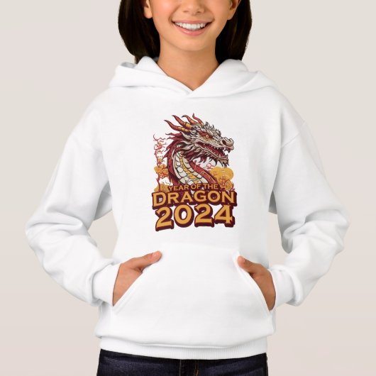 Année du dragon 2024 fille blanche Hoody, Dragon (Devant)