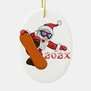 Année Père Noël Snowboarder Ornement en céramique