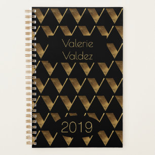 Année personnalisée 2019 Monogramme d'or noir V él