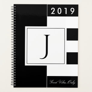 Année personnalisée 2019 Monogramme noir et blanc