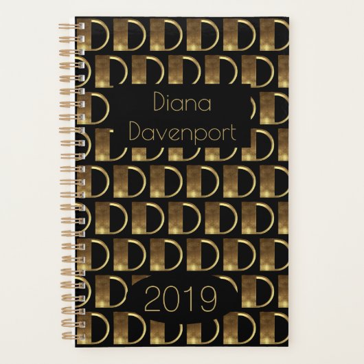 Année personnalisée 2019 Noir Monogramme D Élégant (Devant)