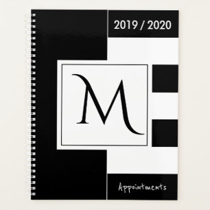 Année personnalisée Monogramme Noir et blanc Éléga