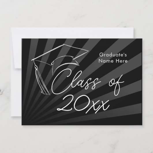 Année | Sleek Black Graduation Faire-part (Devant)