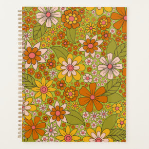 Années 1960, 1970 Vert & Orange Retro Floral