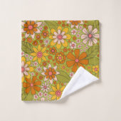 Années 1960, 1970 Vert & Orange Retro Floral (Gant de toilette)