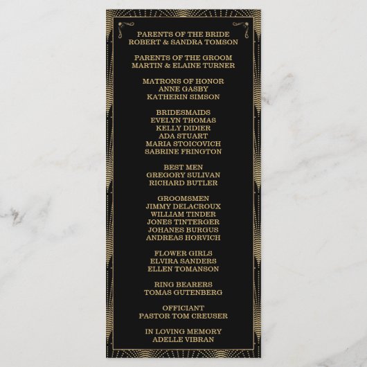 Années 20 Art Déco Great Gatsby Wedding Programme (Dos)