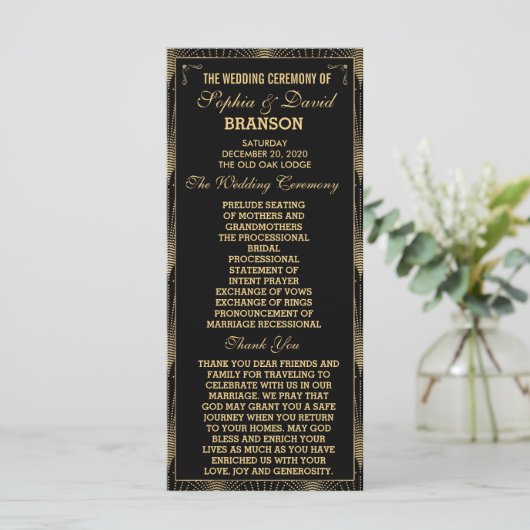 Années 20 Art Déco Great Gatsby Wedding Programme (Debout devant)