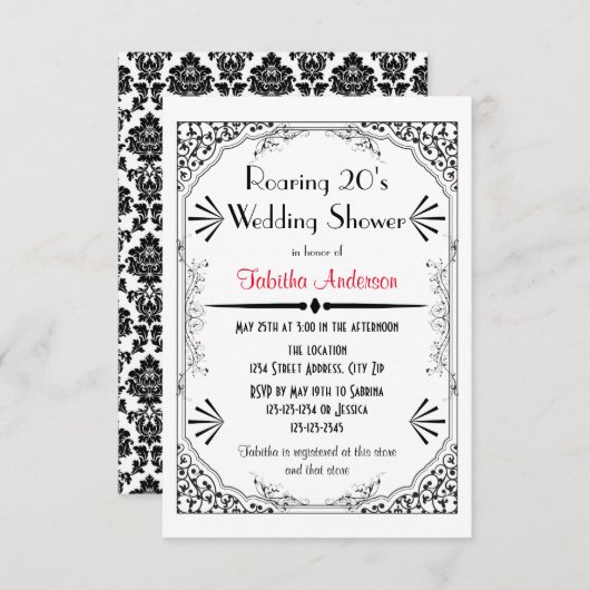 Années 20 - Invitation Wedding shower 3x5 (Devant / Derrière)