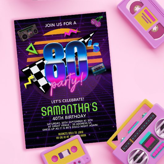 Années 80 Retro Anniversaire Invitation
