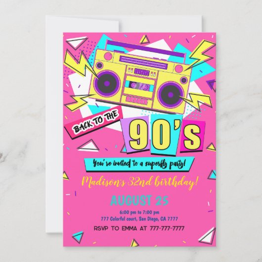 Années 90 Invitation d'anniversaire (Devant)