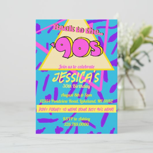 Années 90 Nostalgie Throwback Invitation d'anniver (Debout devant)