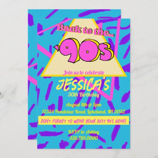 Années 90 Nostalgie Throwback Invitation d'anniver (Devant / Derrière)