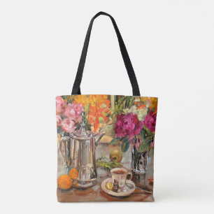 Anne's stille leven met Tea Pot en Flowers Draagtas