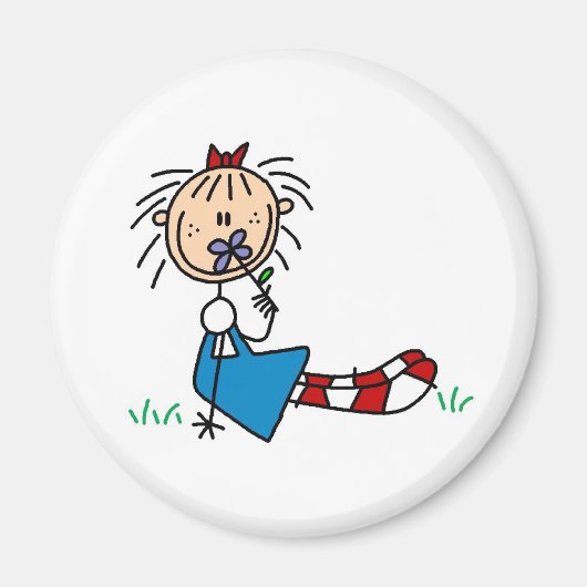 Annie liggend in gras met bloemenmagneet magneet (Voorkant)