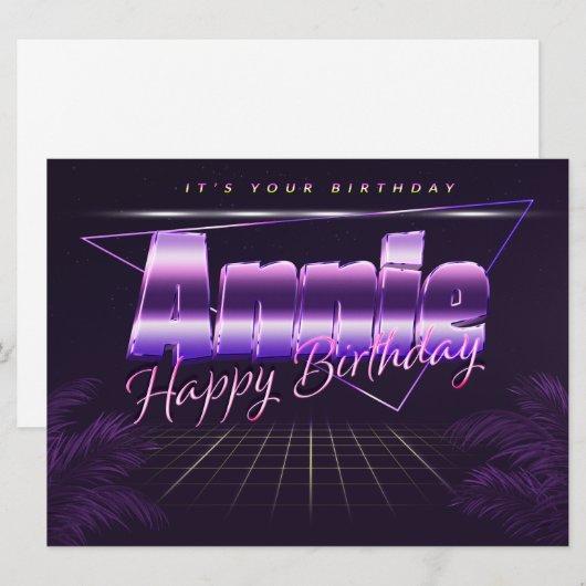 Annie Nom Prénom carte rétro lilas pour anniversai (Devant / Derrière)