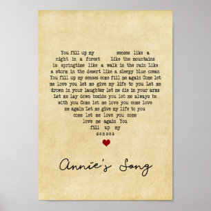 Annie's Song Heart Song Lyric Print