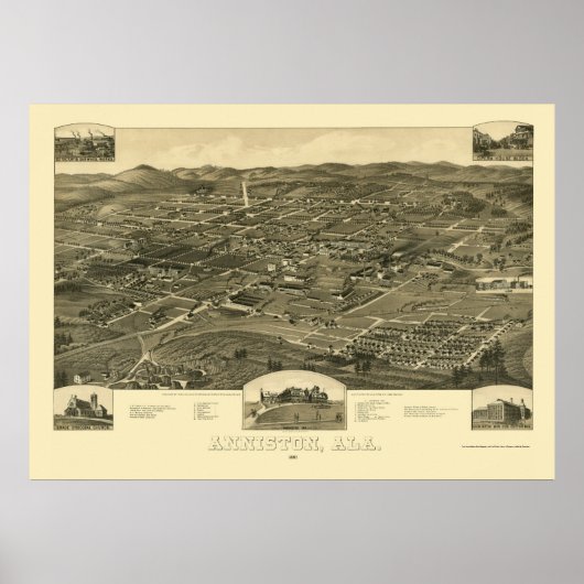 Anniston, AL Panorama Map - 1887 Poster (Voorkant)