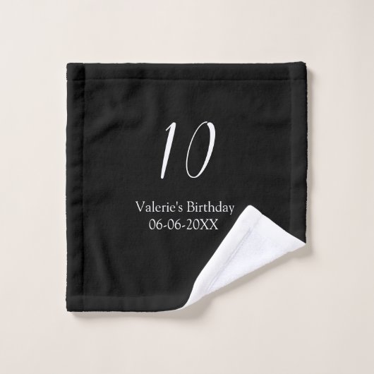 anniversaire 10 ans blanc noir nom date calligraph (Gant de toilette)