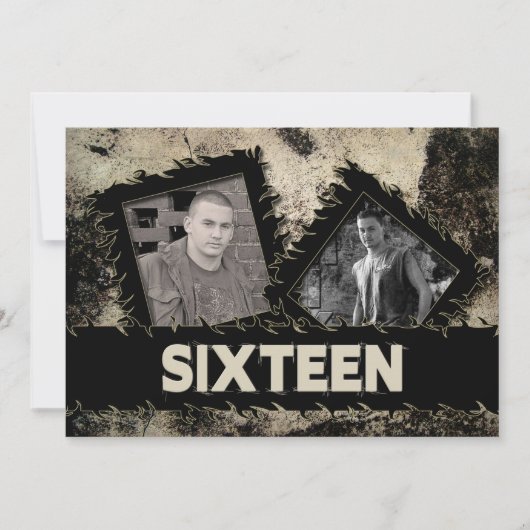 ANNIVERSAIRE 16e INVITATION - GRUNGE - DEUX PHOTOS (Devant)