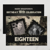 ANNIVERSAIRE 18ème INVITATION - GRUNGE - DEUX PHOT (Devant / Derrière)