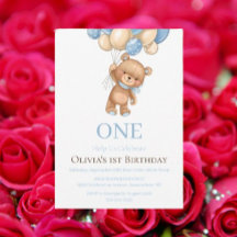 Anniversaire 1er Teddy Bear Balloon Boy Invitation