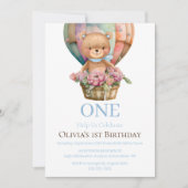 Anniversaire 1er Teddy Bear Balloon Invitation (Devant)