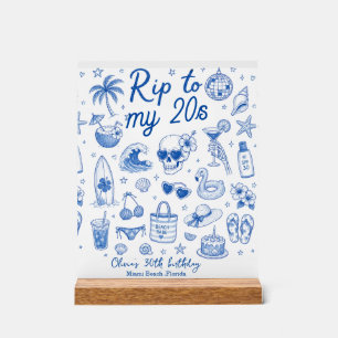 anniversaire 20 ans bleu plage personnalisé dessin