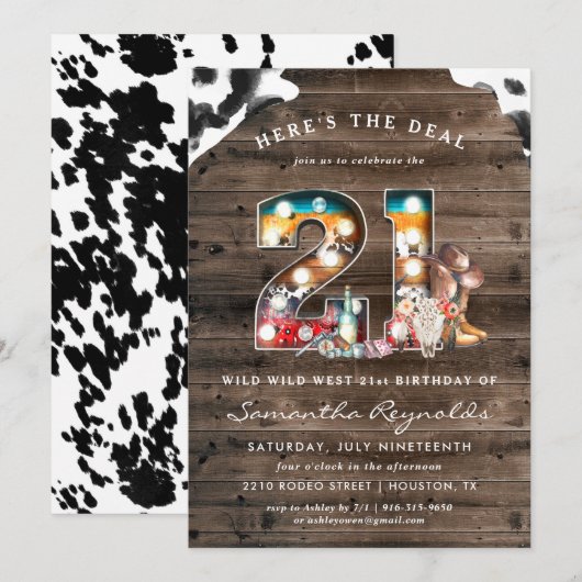 Anniversaire 21 ans | Wild West Cowboy Invitation (Devant / Derrière)