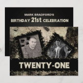 ANNIVERSAIRE 21E INVITATION - GRUNGE - DEUX PHOTOS (Devant / Derrière)