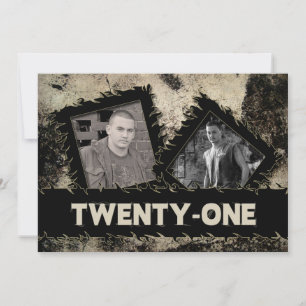 ANNIVERSAIRE 21E INVITATION - GRUNGE - DEUX PHOTOS