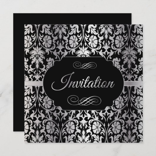 Anniversaire 75 ans | Invitation Argent & Noir Dam (Devant / Derrière)