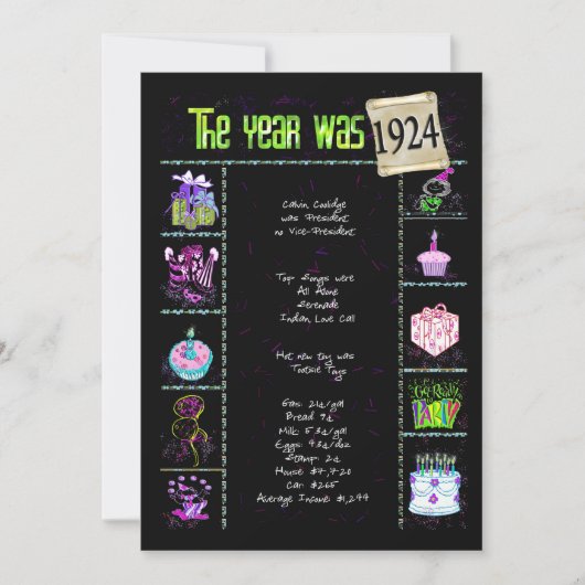 Anniversaire Année 1924 Invitation (Devant)