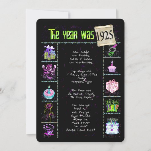 Anniversaire Année 1925 Invitation (Devant)