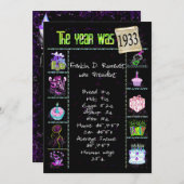 Anniversaire Année 1933 Invitation (Devant / Derrière)