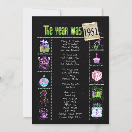 Anniversaire Année 1951 Invitation (Devant)