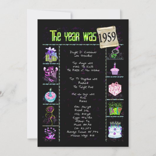 Anniversaire Année 1959 Invitation (Devant)