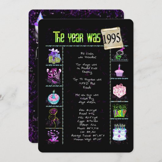 Anniversaire Année 1995 Invitation (Devant / Derrière)