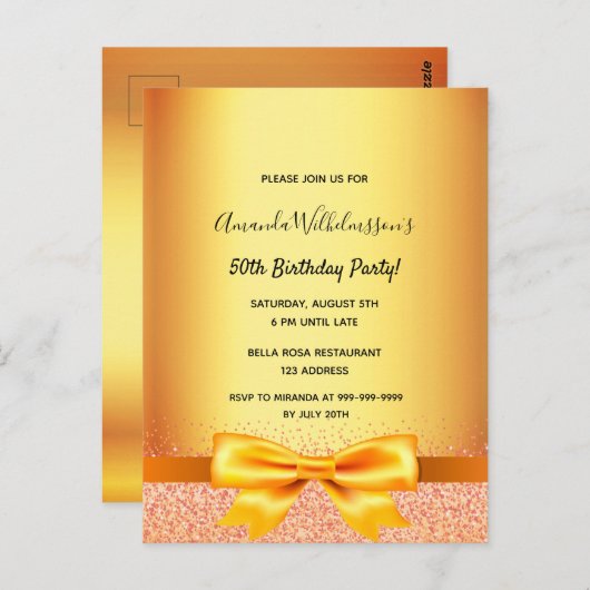 Anniversaire arc rose or glam invitation (Devant / Derrière)