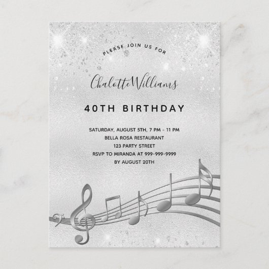 Anniversaire argent note 40e invitation (Devant)