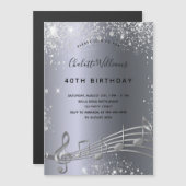 Anniversaire argent notes musique invitation aiman (Devant / Derrière)