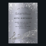 Anniversaire argent notes musique invitation aiman<br><div class="desc">Une carte d'invitation branchée et moderne de fête du 40e anniversaire et un rappel Save the Date. Un arrière - plan faux argent foncé, avec des notes de musique, des lettres de couleur noire. Décoré avec de la poussière de parties scintillant imitation. Personnalisez et ajoutez un nom et des informations...</div>